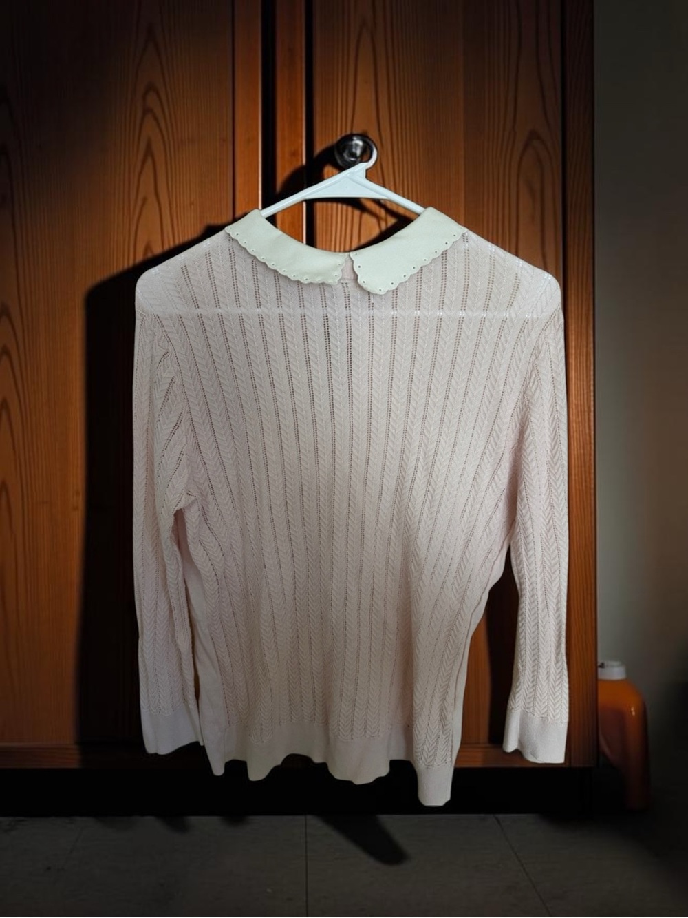 Ted Baker Pale Pink Knit Top with White Scalloped Collar